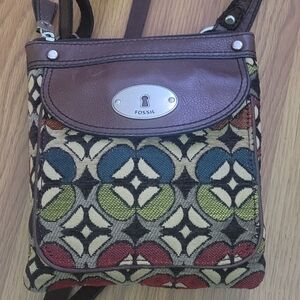 Fossil Key-Per Crossbody Purse Canvas Leather Handbag